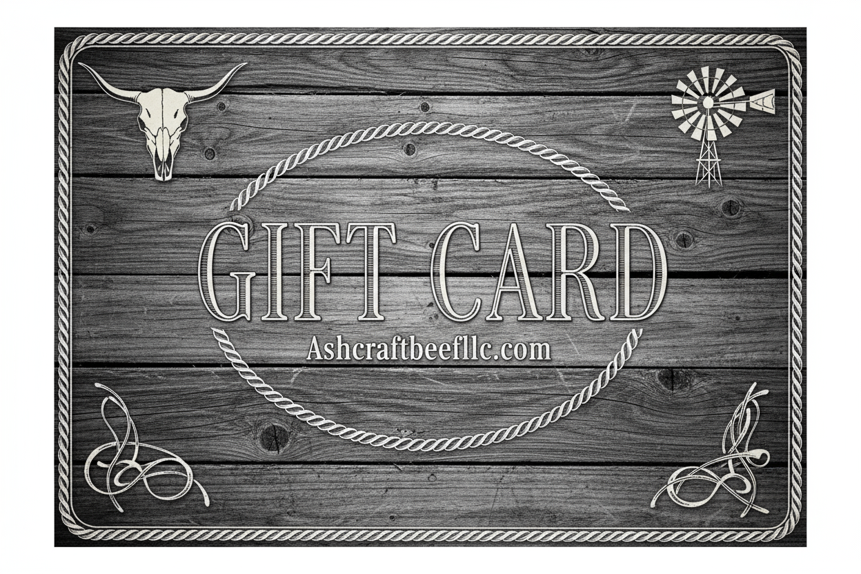 make an e-gift card, rustic, professional, black and white coloring, website Ashcraftbeefllc.com